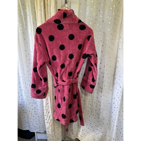 Victoria's Secret PINK Sleepwear Polka Dot Tie Belt Plush Fleece Short Robe XS/S - Picture 3 of 5